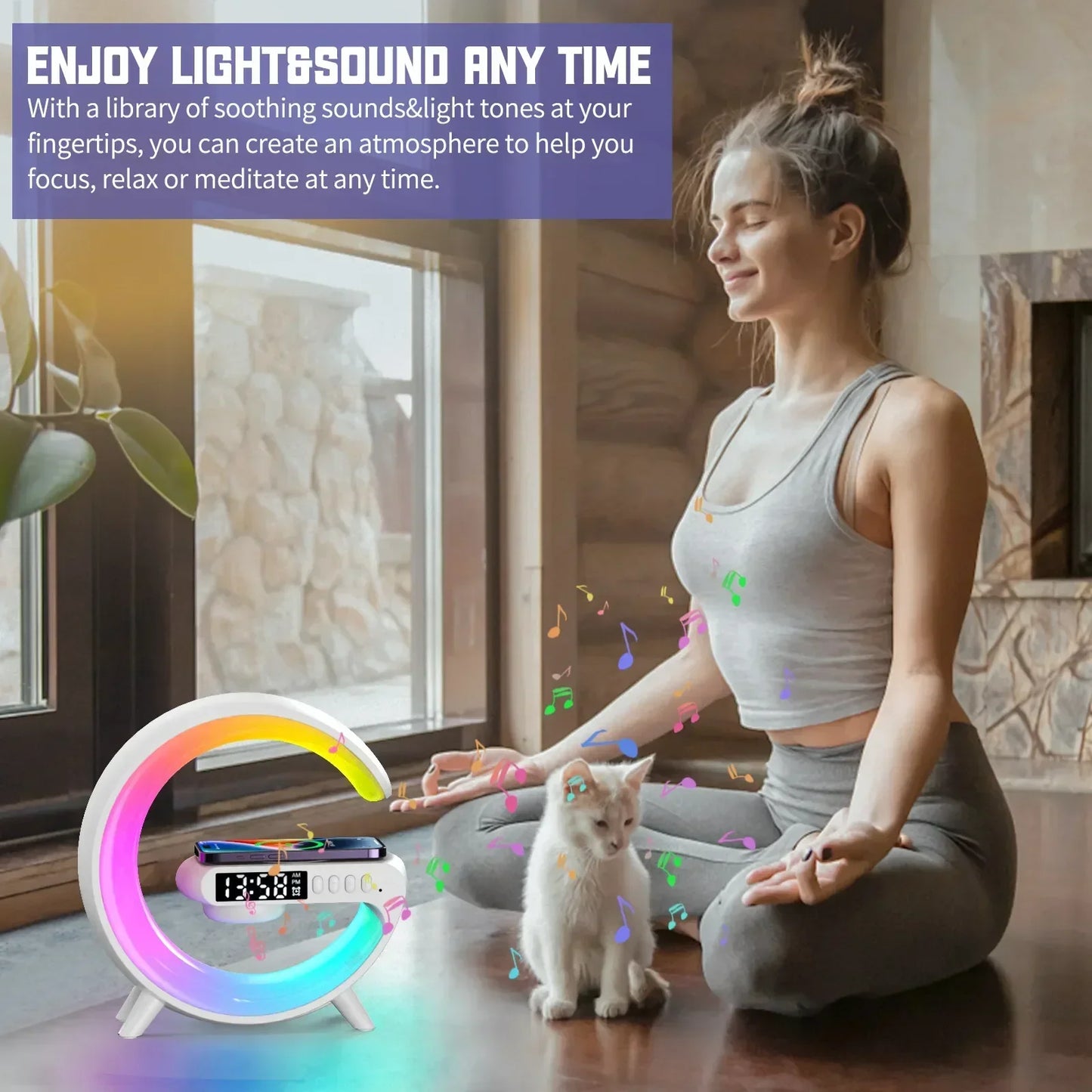 Multipurpose G-Lamp Wireless Charging Clock Speaker