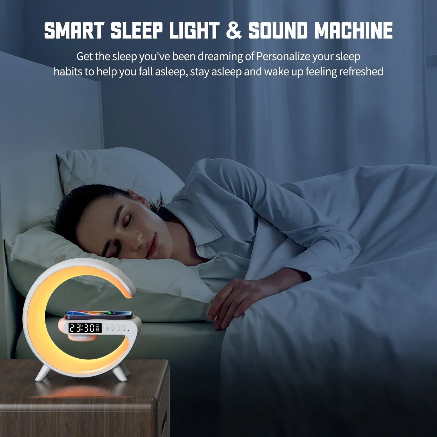 Multipurpose G-Lamp Wireless Charging Clock Speaker